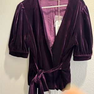 Traffic People Deep Purple Velvet Wrap Blouse